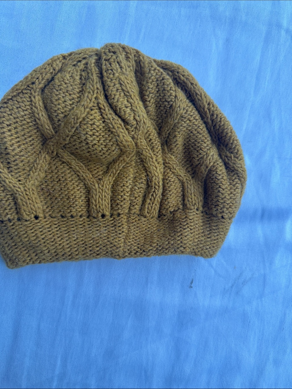 Textured Knit Slouch Beanie Hat in Olive Green
